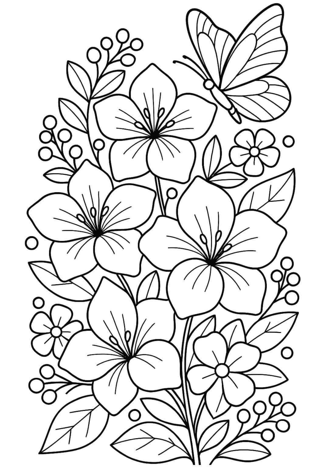 Flores Silvestres con Mariposa para colorear e imprimir Dibujo de Flores Silvestres con Mariposa para colorear
