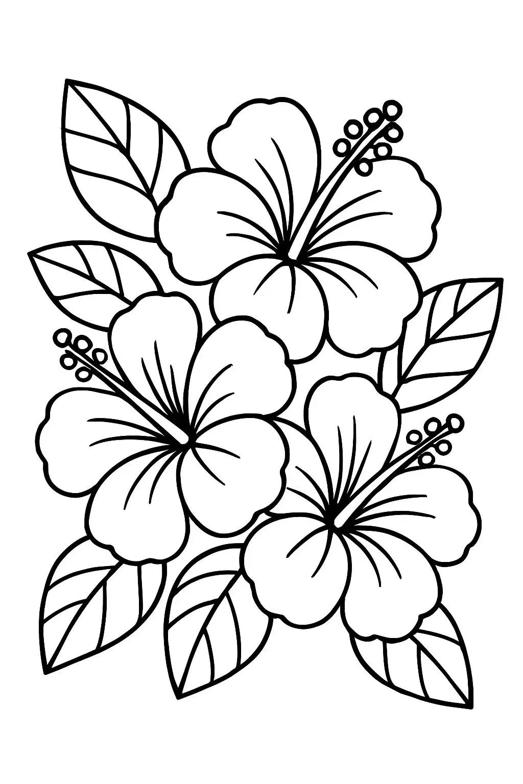 Tres Hibiscos para colorear e imprimir Tres Hibiscos para colorear - Flores