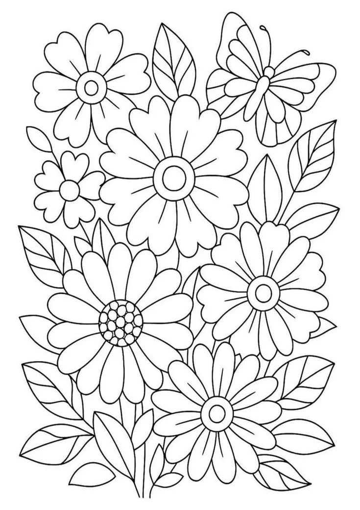 Jardín de Flores con Mariposa para colorear e imprimir Dibujo de Jardín de Flores con Mariposa para colorear