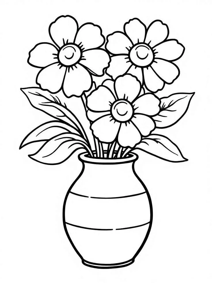 Jarrón de Flores Sonrientes para colorear e imprimir Dibujo de Jarrón de Flores Sonrientes para colorear