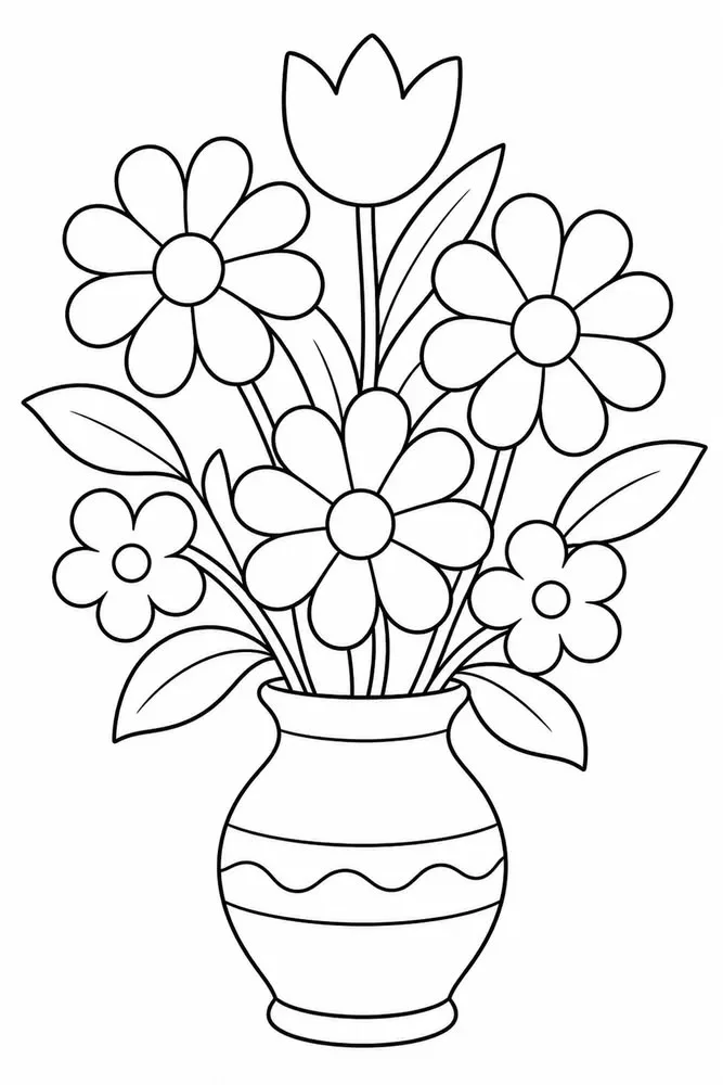Jarrón de Rayas con Margaritas para colorear e imprimir Dibujo de Jarrón de Rayas con Margaritas de Flores para colorear