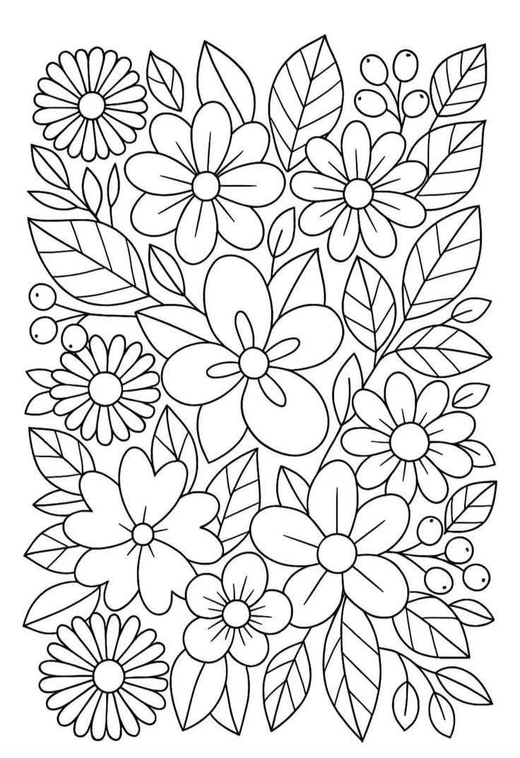 Mosaico de Flores y Hojas para colorear e imprimir Dibujo de Mosaico de Flores y Hojas para colorear