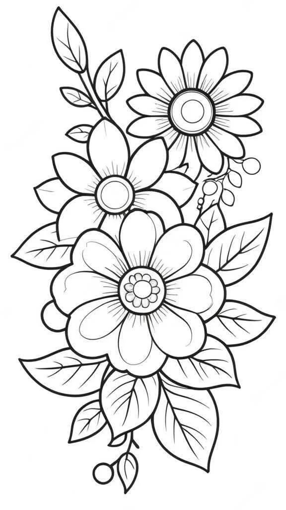 Ramillete de Flores con Bayas para colorear e imprimir Dibujo de Ramillete de Flores con Bayas para colorear