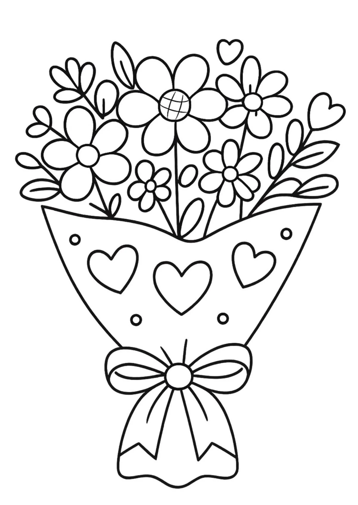 Ramo de Flores con Corazones para colorear e imprimir Dibujo de Ramo de Flores con Corazones para colorear