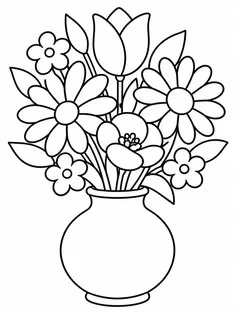 Jarrón con Tulipán y Margaritas para colorear e imprimir Dibujo de Jarrón con Tulipán y Margaritas de Flores para colorear