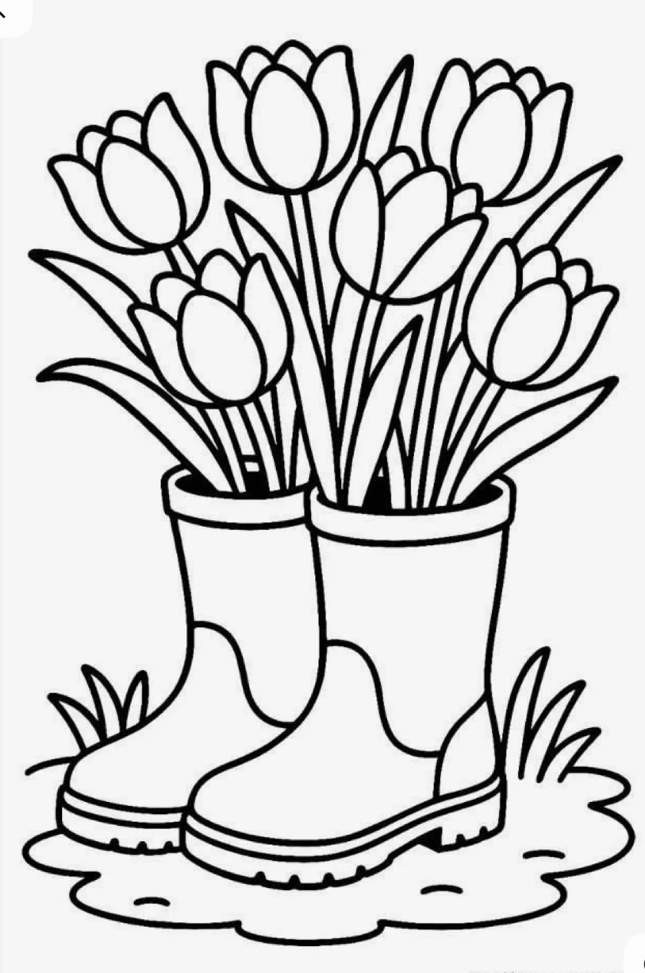 Tulipanes en Botas de Agua para colorear e imprimir Dibujo de Tulipanes en Botas de Agua de Flores para colorear
