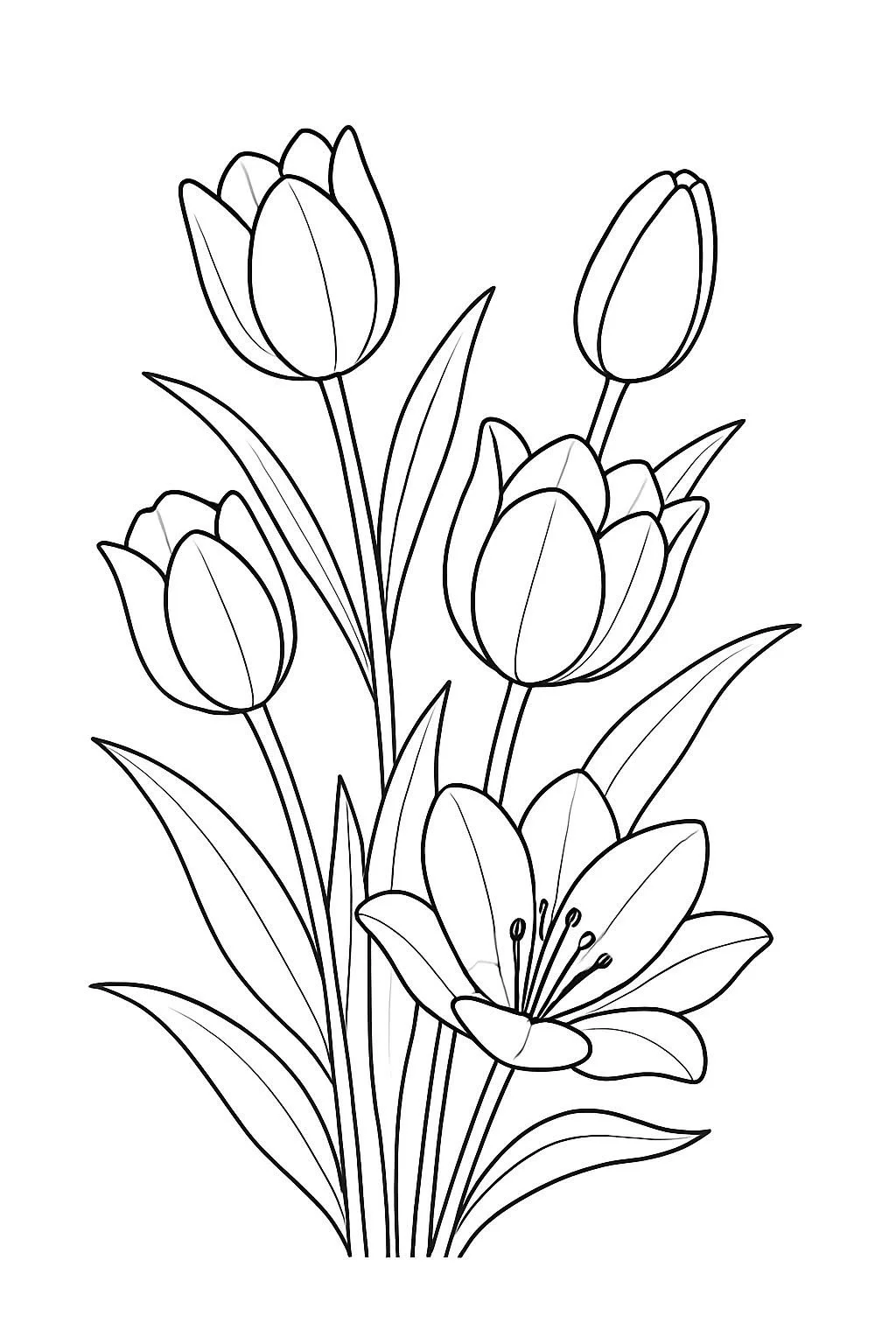 Tulipanes y Azucena para colorear e imprimir Dibujo de Tulipanes y Azucena de Flores para colorear