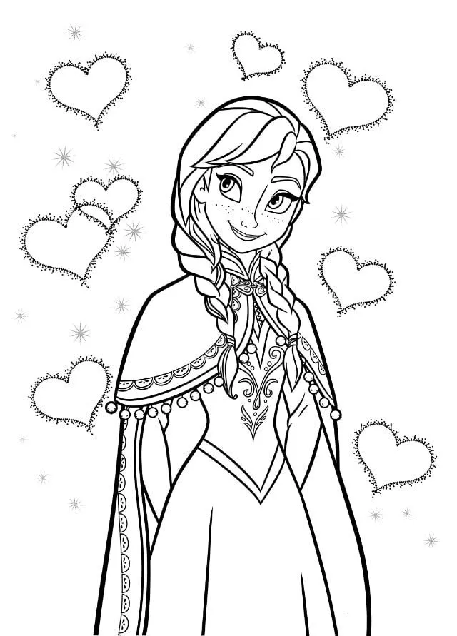 Ver dibujo completo de Anna con Corazones para colorear Dibujo de Anna con Corazones para colorear e imprimir gratis - Plantilla en alta calidad