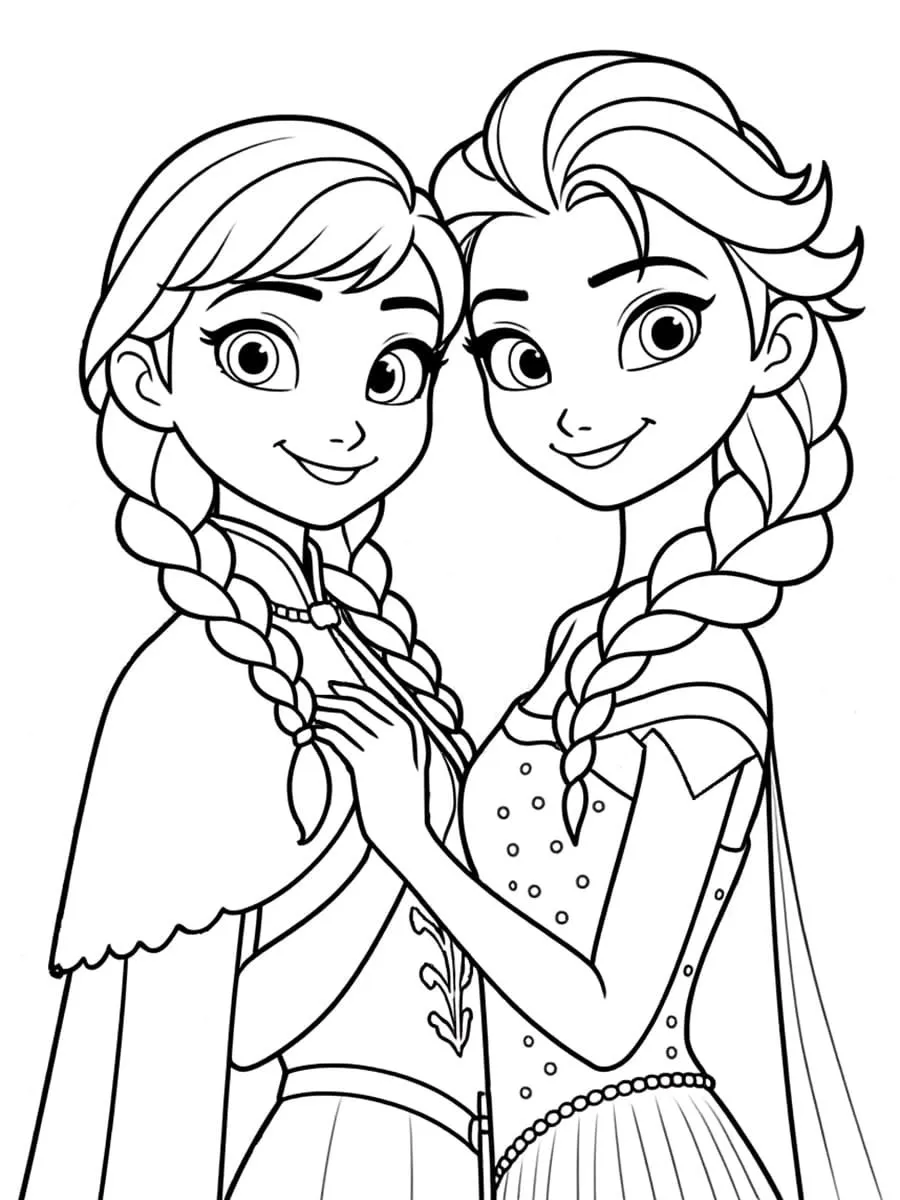 Ver dibujo completo de Anna y Elsa con Manos Unidas para colorear Anna y Elsa con Manos Unidas para colorear - Dibujo de Frozen para imprimir gratis