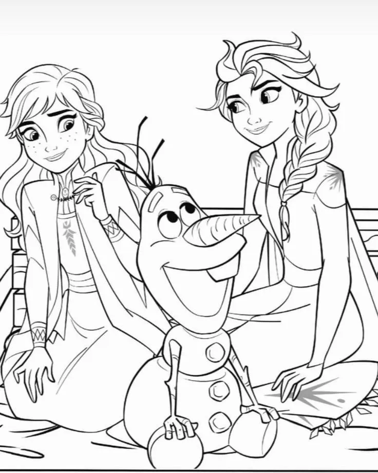 Ver dibujo completo de Anna Elsa y Olaf Sentados para colorear Dibujo de Anna Elsa y Olaf Sentados para colorear e imprimir gratis - Plantilla en alta calidad