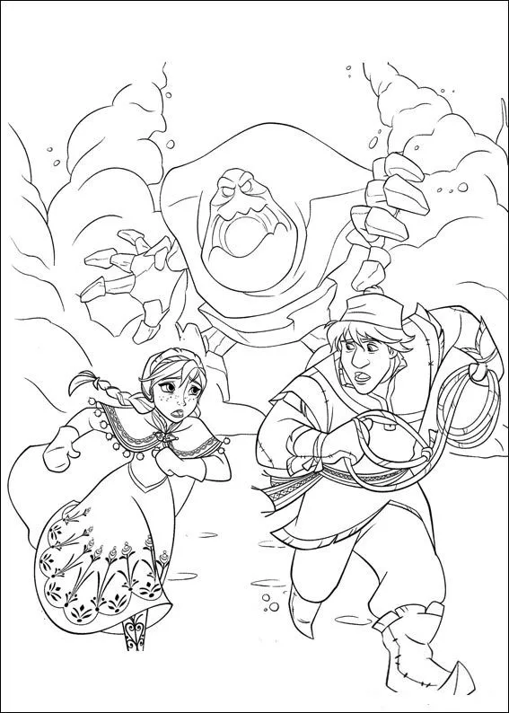 Ver dibujo completo de Anna y Kristoff Huyendo de Marshmallow para colorear Anna y Kristoff Huyendo de Marshmallow para colorear - Dibujo de Frozen para imprimir gratis