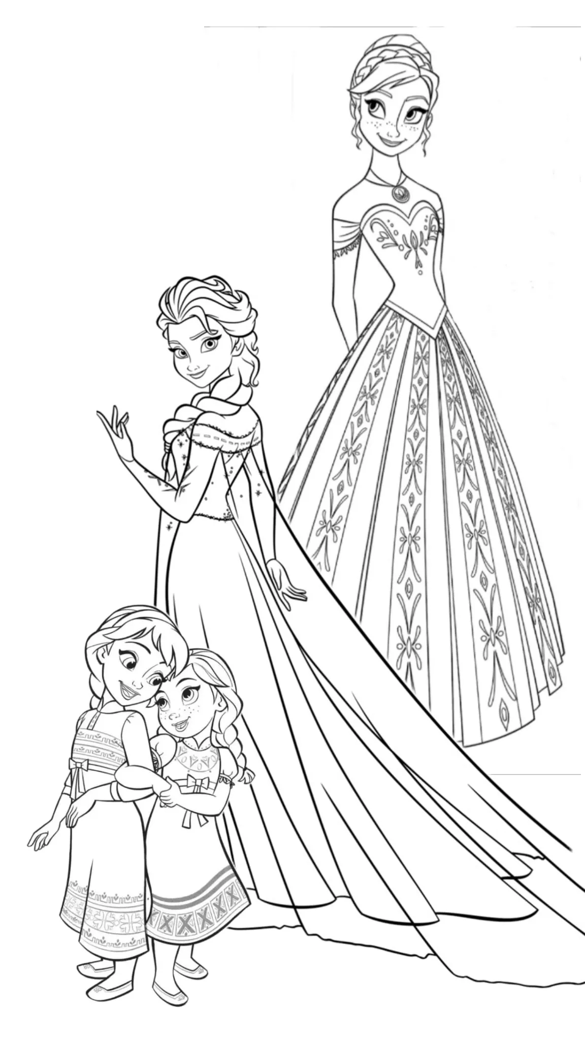 Ver dibujo completo de Anna y Elsa Niñas y Adultas para colorear Dibujo de Anna y Elsa Niñas y Adultas para colorear e imprimir gratis - Plantilla en alta calidad