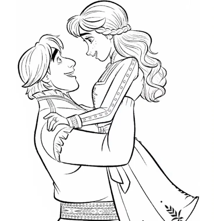 Ver dibujo completo de Anna y Kristoff Abrazados para colorear Dibujo de Anna y Kristoff Abrazados para colorear e imprimir gratis - Plantilla en alta calidad