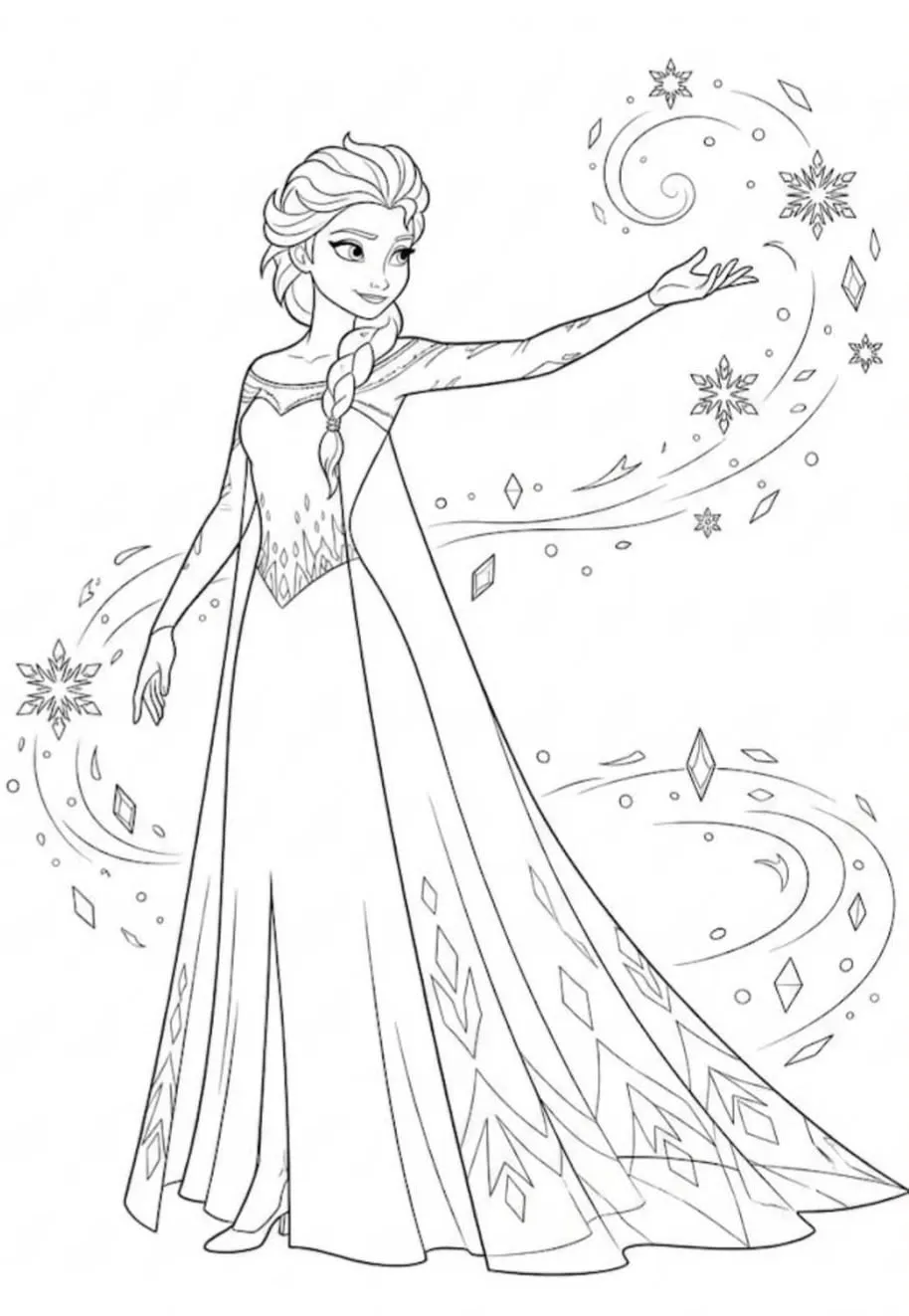 Ver dibujo completo de Elsa Lanzando Magia de Hielo para colorear Elsa Lanzando Magia de Hielo para colorear - Dibujo de Frozen para imprimir gratis