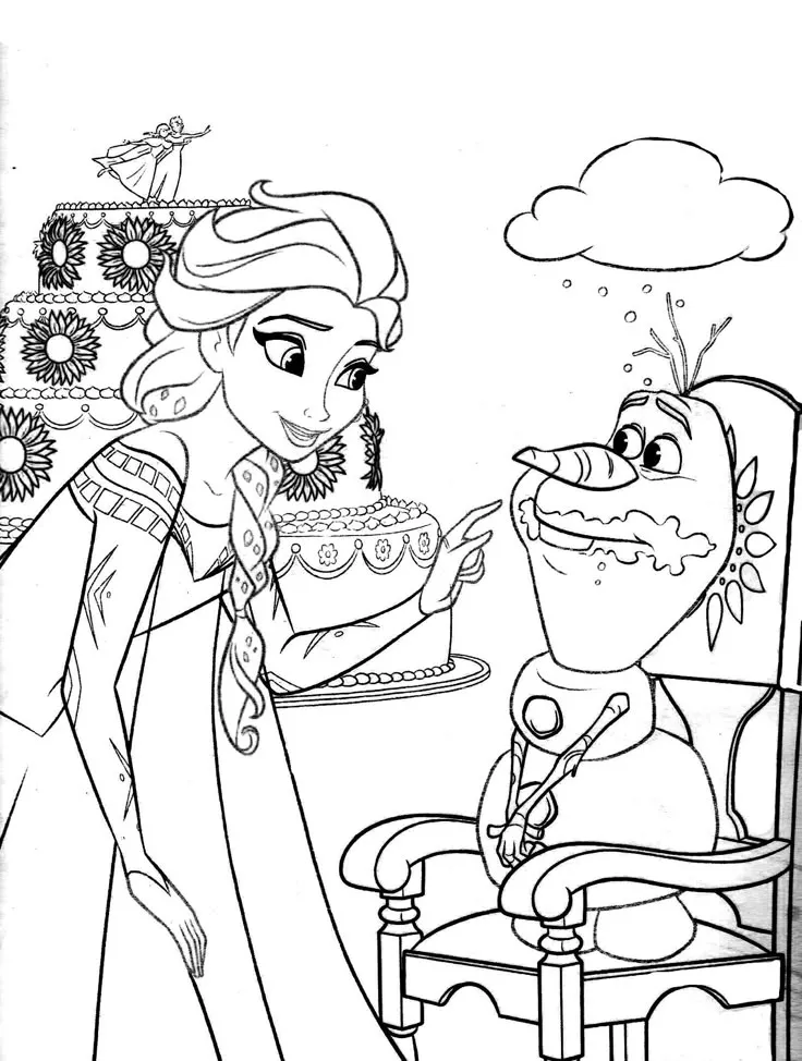 Ver dibujo completo de Elsa y Olaf con Tarta de Cumpleaños para colorear Dibujo de Elsa y Olaf con Tarta de Cumpleaños para colorear e imprimir gratis - Plantilla en alta calidad