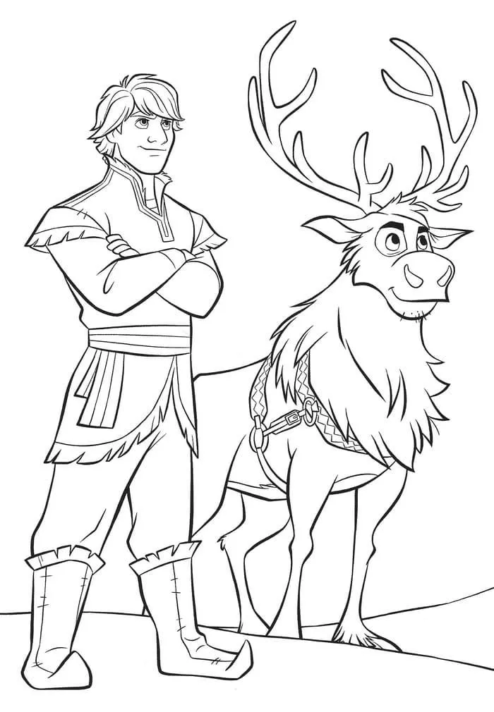 Ver dibujo completo de Kristoff y Sven para colorear Dibujo de Kristoff y Sven para colorear e imprimir gratis - Plantilla en alta calidad