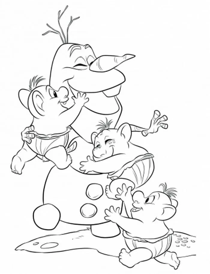 Ver dibujo completo de Olaf con Trolls para colorear Dibujo de Olaf con Trolls para colorear e imprimir gratis - Plantilla en alta calidad