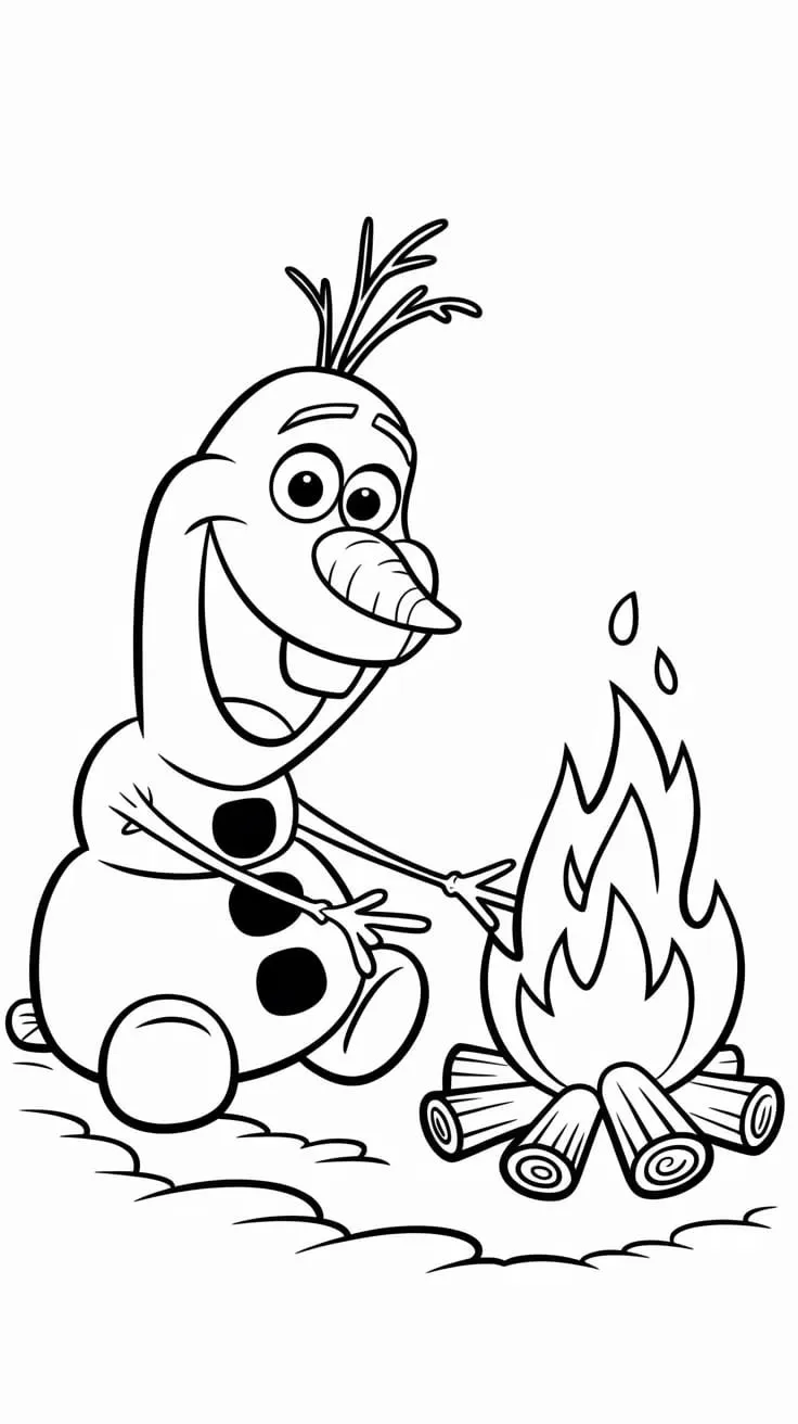 Ver dibujo completo de Olaf Junto a la Hoguera para colorear Olaf Junto a la Hoguera para colorear - Dibujo de Frozen para imprimir gratis