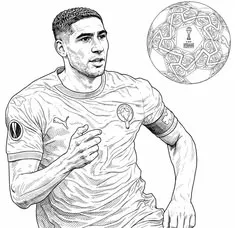 Achraf Hakimi Marruecos Corriendo para colorear HD fácil y bonito - Descarga e imprime gratis - Dibujo exclusivo de Futbolistas