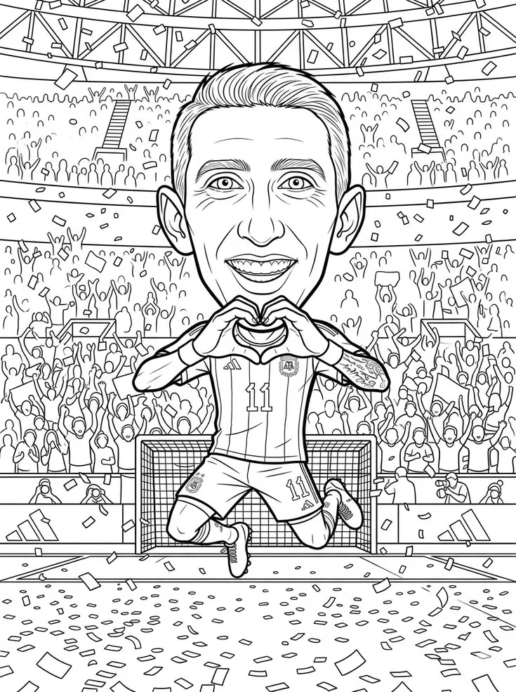 Ángel Di María Caricatura Argentina Corazón para colorear HD fácil y bonito - Descarga e imprime gratis - Dibujo exclusivo de Futbolistas
