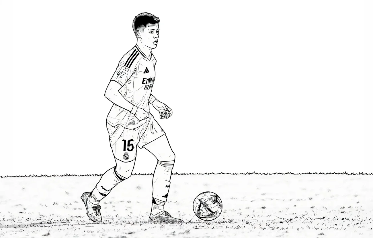 Arda Güler #15 Conduciendo el Balón para colorear e imprimir Arda Güler #15 Conduciendo el Balón para colorear - Futbolistas