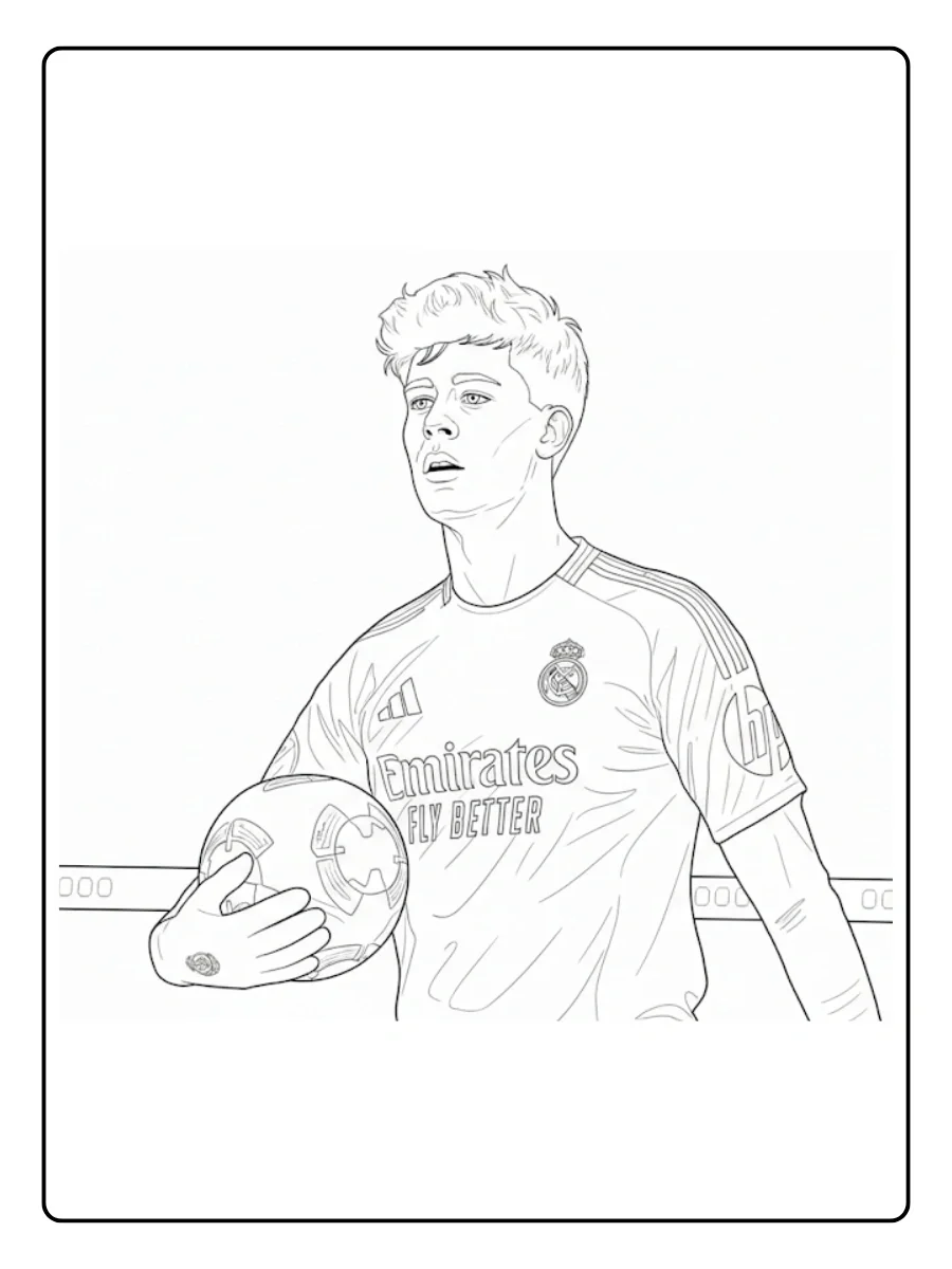 Arda Güler Real Madrid con Balón para colorear e imprimir Arda Güler Real Madrid con Balón para colorear - Futbolistas
