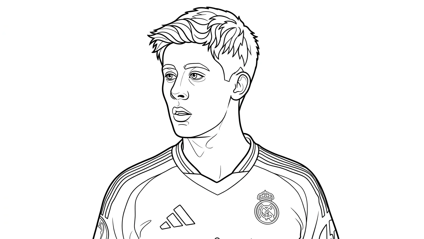 Arda Güler Retrato Real Madrid para colorear e imprimir Arda Güler Retrato Real Madrid para colorear - Futbolistas