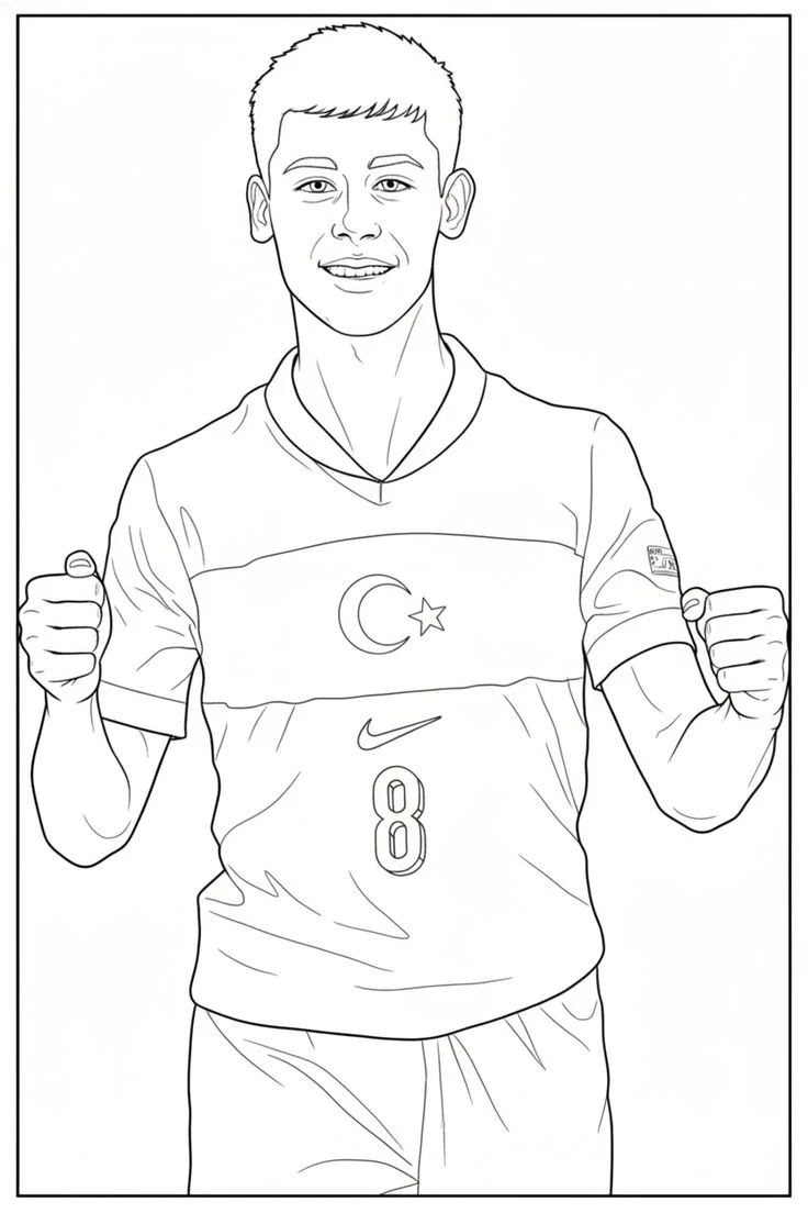 Arda Güler Turquía #8 Celebrando para colorear e imprimir Arda Güler Turquía #8 Celebrando para colorear - Futbolistas