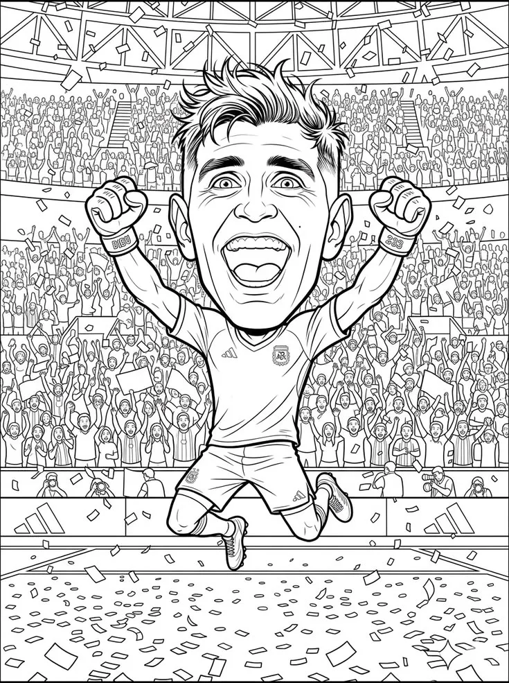 Dibu Martínez Caricatura Argentina Celebrando para colorear HD fácil y bonito - Descarga e imprime gratis - Dibujo exclusivo de Futbolistas