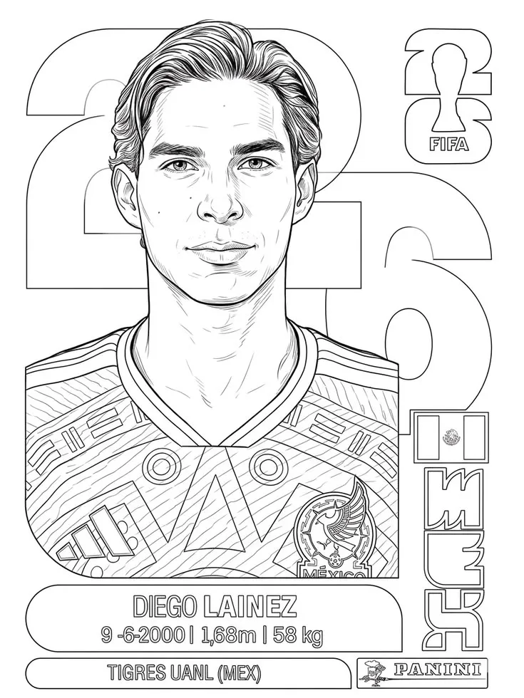 Diego Lainez Cromo Panini México para colorear HD fácil y bonito - Descarga e imprime gratis - Dibujo exclusivo de Futbolistas