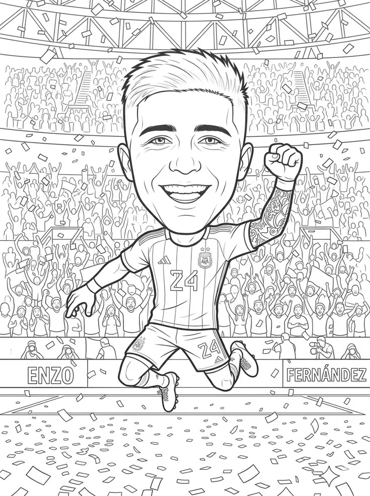 Enzo Fernández Caricatura Argentina #24 para colorear HD fácil y bonito - Descarga e imprime gratis - Dibujo exclusivo de Futbolistas