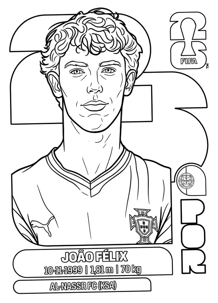 João Félix Cromo Panini Portugal para colorear HD fácil y bonito - Descarga e imprime gratis - Dibujo exclusivo de Futbolistas