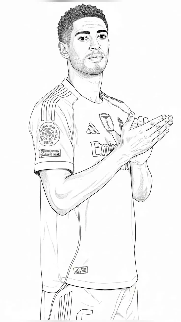 Jude Bellingham Real Madrid Aplaudiendo para colorear HD fácil y bonito - Descarga e imprime gratis - Dibujo exclusivo de Futbolistas