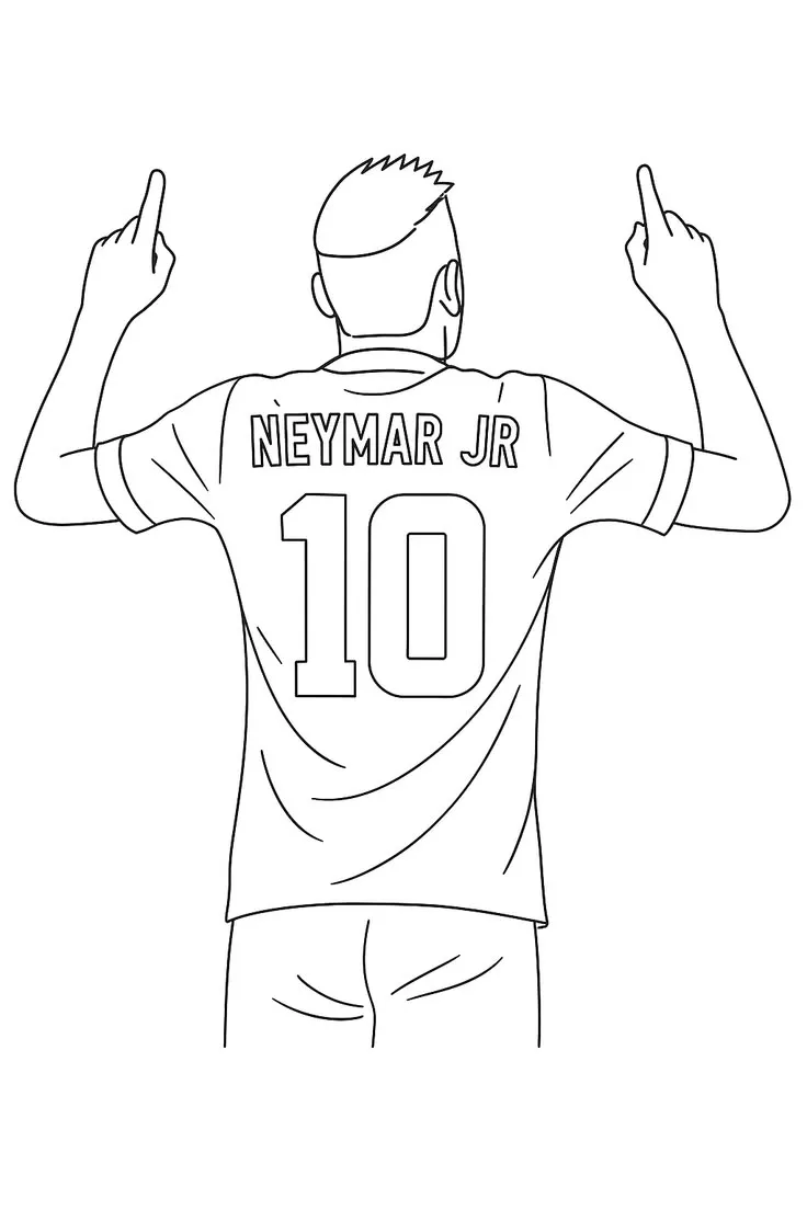 Neymar de Espalda #10 Celebrando para colorear HD fácil y bonito - Descarga e imprime gratis - Dibujo exclusivo de Futbolistas