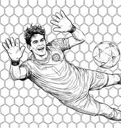 Portero Atajando Lanzándose para colorear HD fácil y bonito - Descarga e imprime gratis - Dibujo exclusivo de Futbolistas
