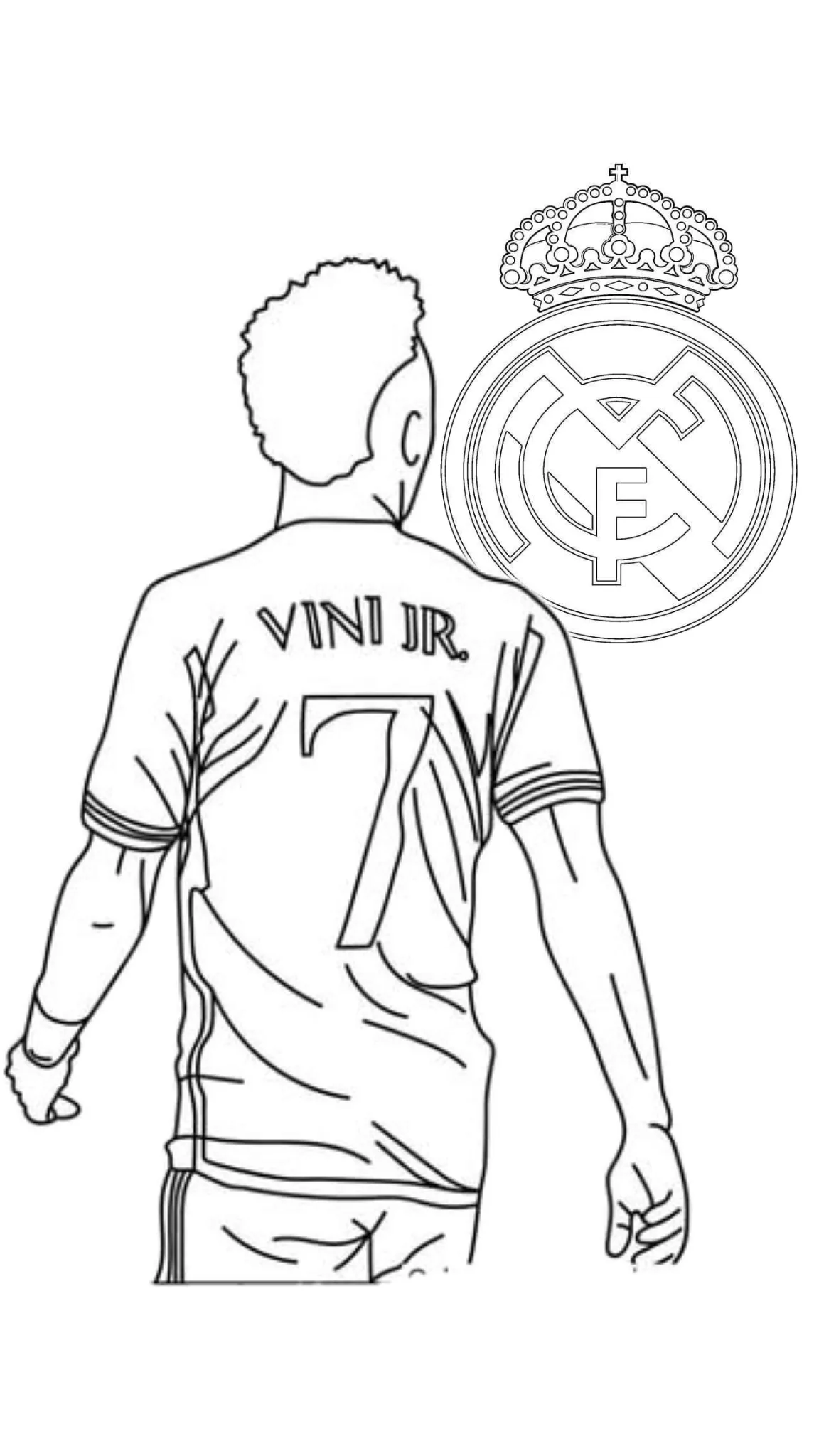 Vinicius Jr Espalda #7 con Escudo Real Madrid para colorear HD fácil y bonito - Descarga e imprime gratis - Dibujo exclusivo de Futbolistas