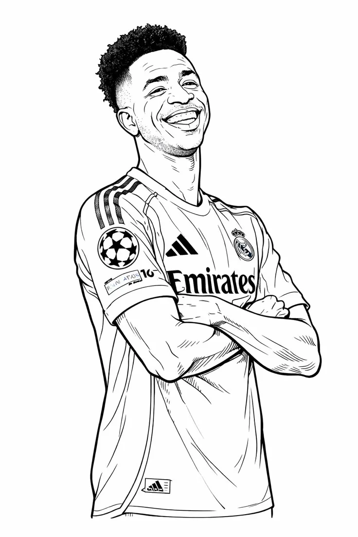 Vinicius Jr Real Madrid Brazos Cruzados para colorear HD fácil y bonito - Descarga e imprime gratis - Dibujo exclusivo de Futbolistas