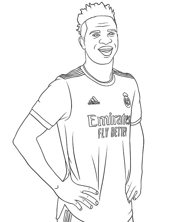 Vinicius Jr Real Madrid Sonriendo para colorear HD fácil y bonito - Descarga e imprime gratis - Dibujo exclusivo de Futbolistas