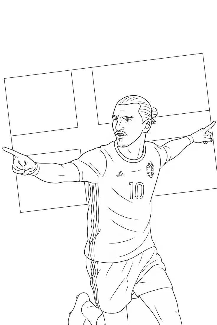 Zlatan Ibrahimovic Suecia #10 con Bandera para colorear HD fácil y bonito - Descarga e imprime gratis - Dibujo exclusivo de Futbolistas