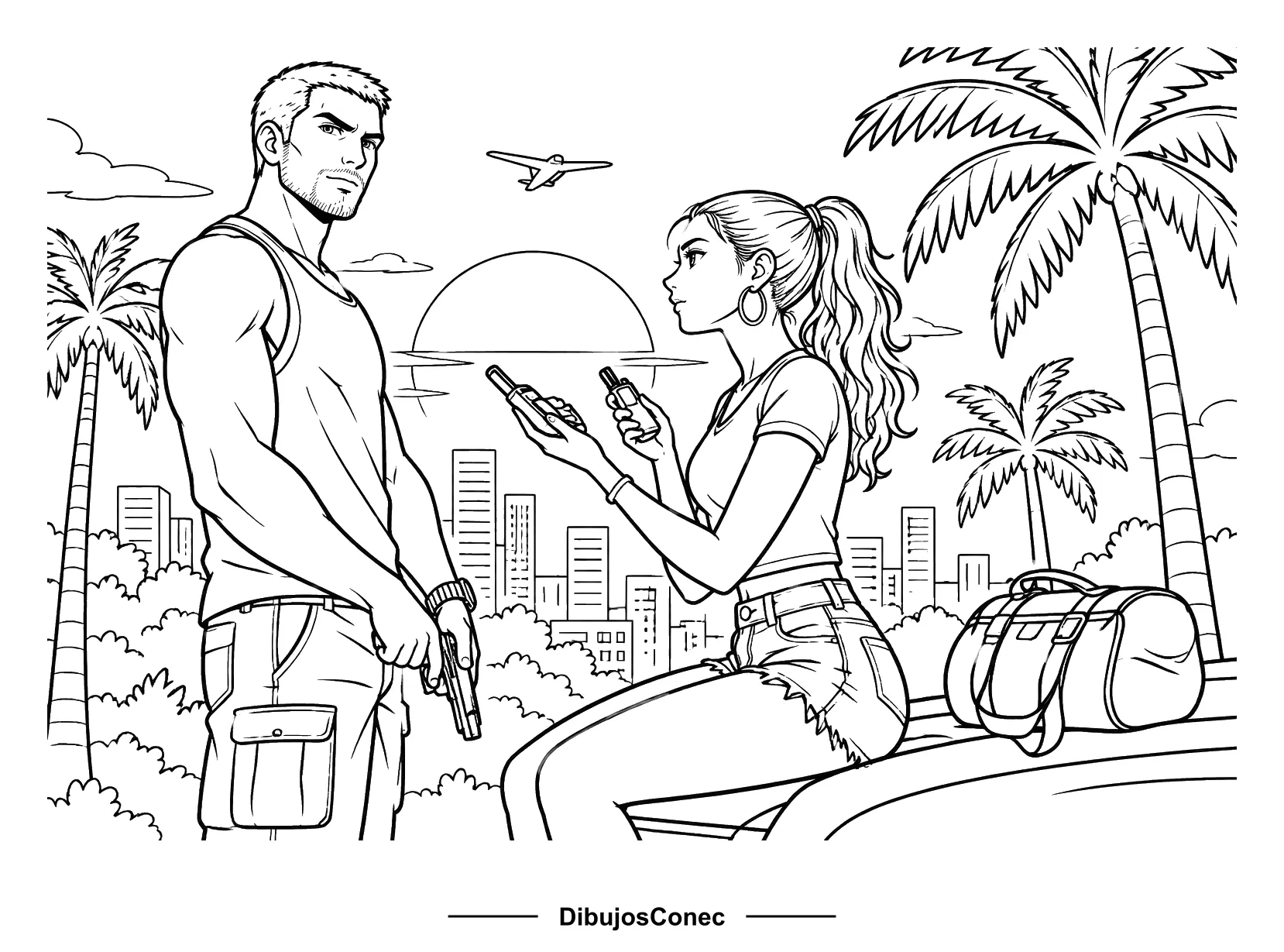 Lucía y Jason en el Mirador para colorear - GTA 6