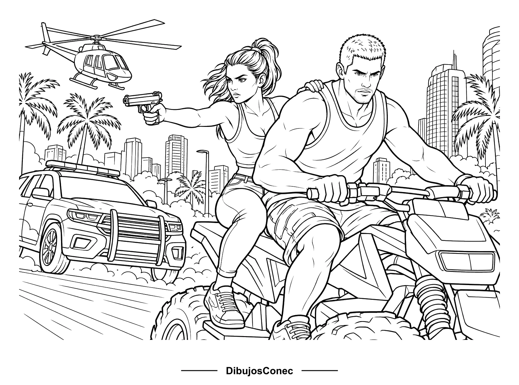 Persecución en Quad por Vice City para colorear e imprimir Persecución en Quad por Vice City para colorear - GTA 6