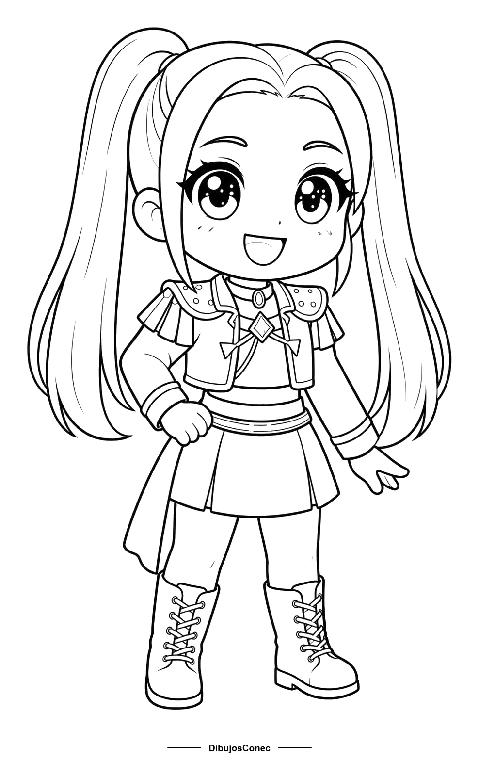 Dibujo de Guerrera Chibi con Coletas Altas de Guerreras K-pop para colorear