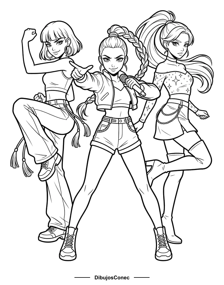 HUNTR/X en Pose de Baile para colorear - Guerreras K-pop