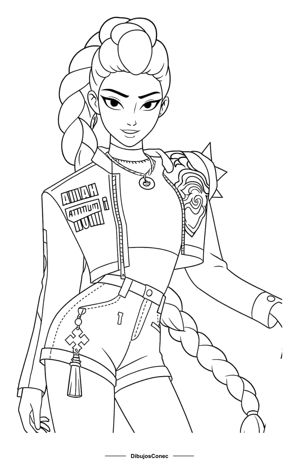 Rumi con su Chaqueta de Parches para colorear - Guerreras K-pop