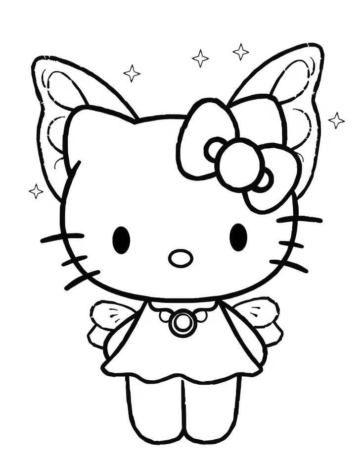 Hello Kitty Angel con Alas para colorear HD fácil y bonito - Descarga e imprime gratis - Dibujo exclusivo de Hello
