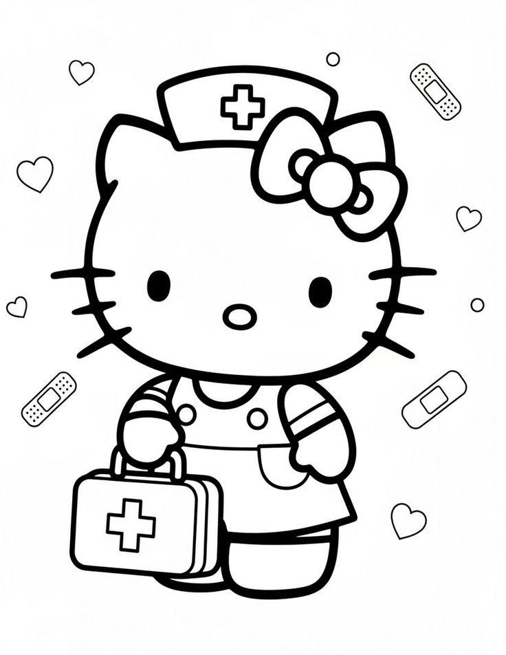 Hello Kitty Enfermera para colorear HD fácil y bonito - Descarga e imprime gratis - Dibujo exclusivo de Hello