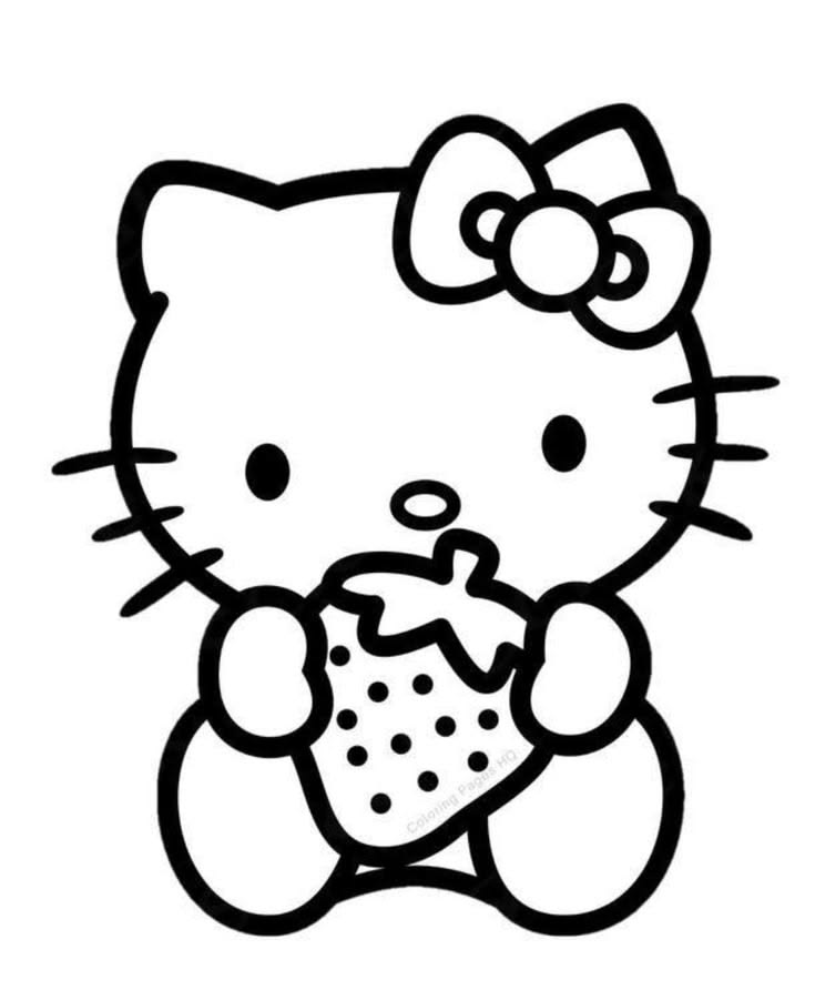Hello Kitty con Fresa para colorear HD fácil y bonito - Descarga e imprime gratis - Dibujo exclusivo de Hello