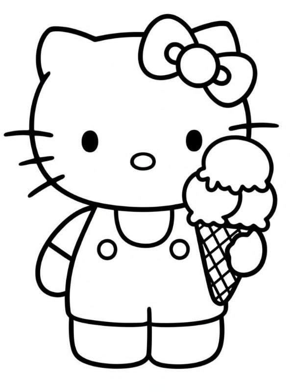 Hello Kitty con Helado para colorear HD fácil y bonito - Descarga e imprime gratis - Dibujo exclusivo de Hello