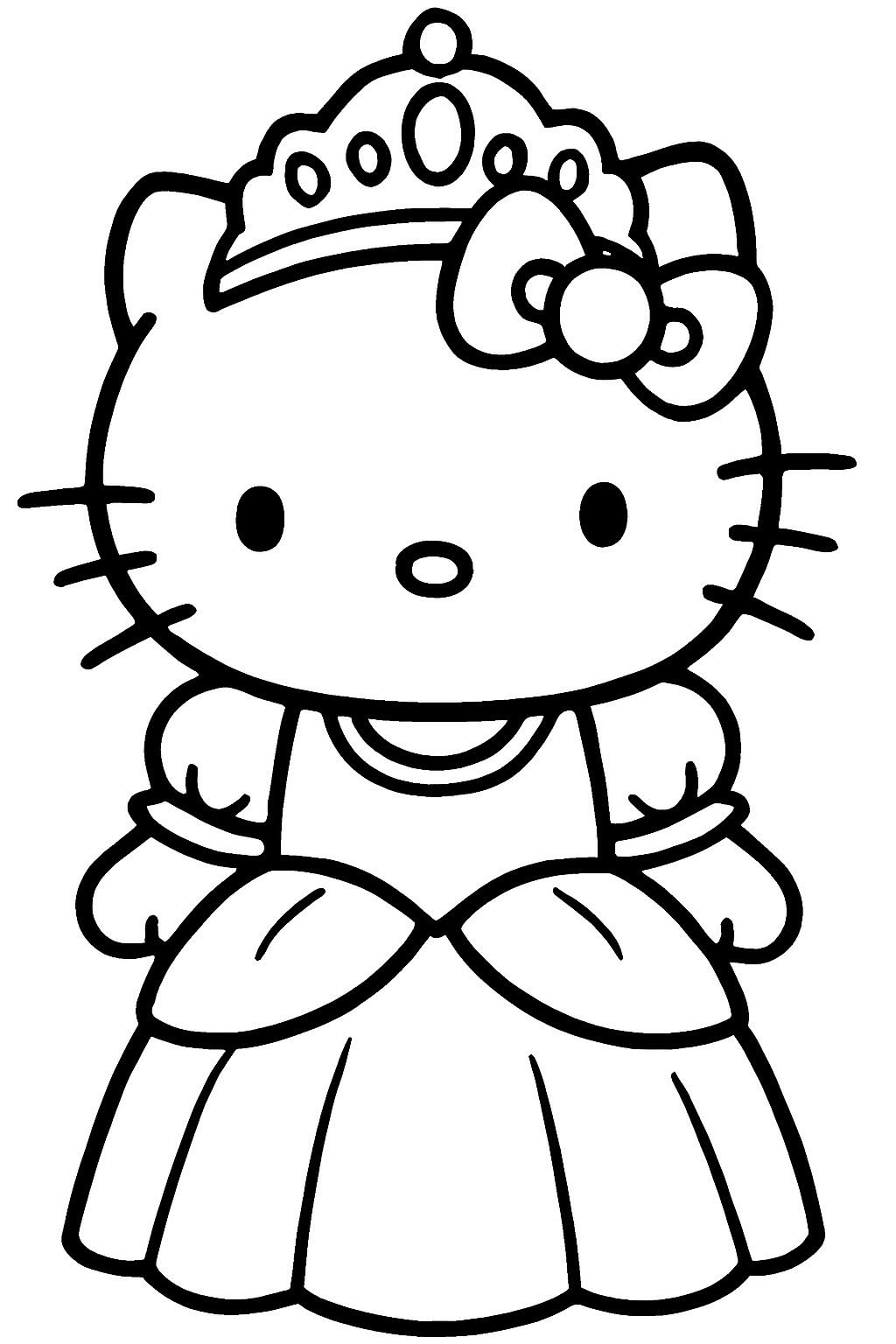 Hello Kitty Princesa con Corona para colorear HD fácil y bonito - Descarga e imprime gratis - Dibujo exclusivo de Hello