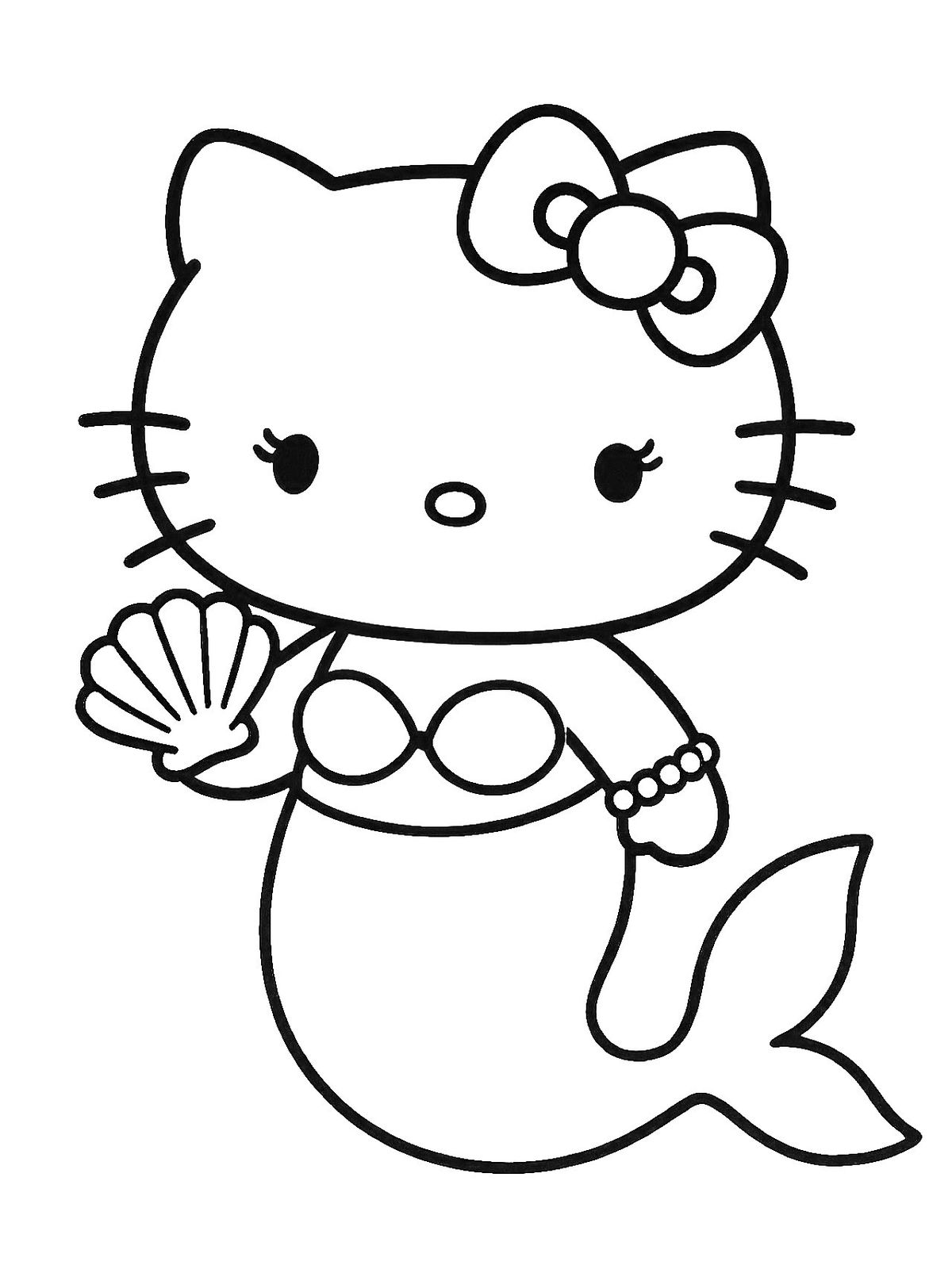 Hello Kitty Sirenita con Concha para colorear HD fácil y bonito - Descarga e imprime gratis - Dibujo exclusivo de Hello
